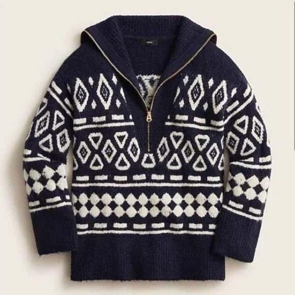 J. Crew Relaxed Half-Zip Sweater in Geometric Knit in Navy - Size XS-S - Picture 5 of 6